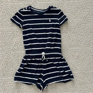 POLO Ralph Lauren Navy Blue White Stripe Romper Size 7 Small White Polo Horse